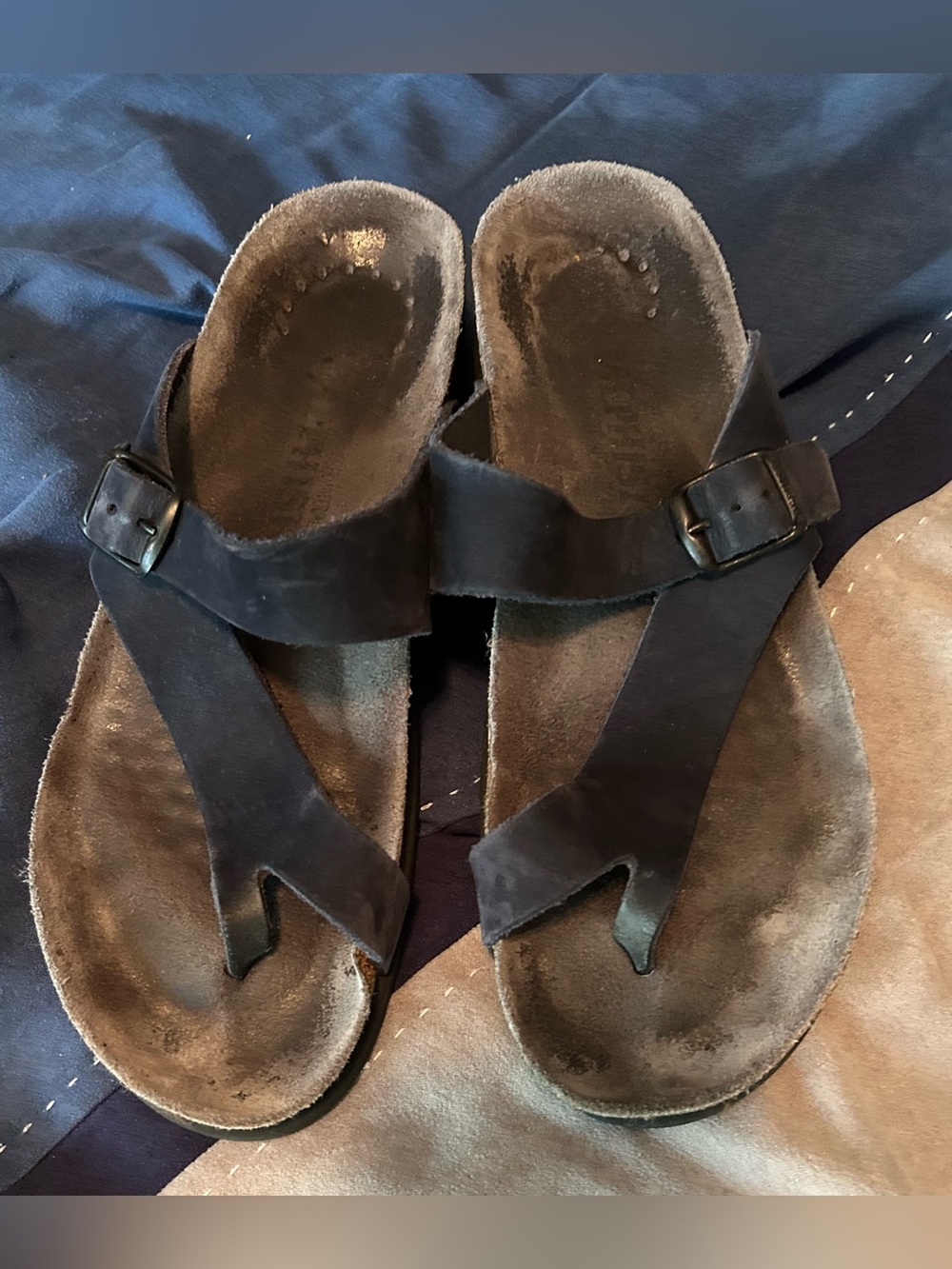 Mephisto Helen Sandals Womens Size EU 41 US 11 Black Toe Loop Waxy Leather Boho